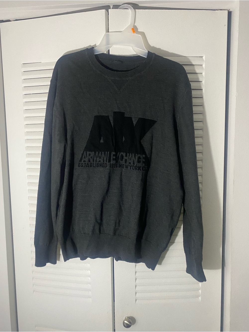 Armani Exchange Men's Charcoal Black Logo Crewneck Sweater